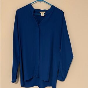 Adrienne Vittadini Royal Blue Split-Neck Long Sleeve Blouse